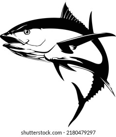 Tuna fishing logo. Unique and fresh tuna jumping.Fish on a white background