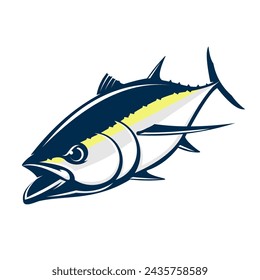 Logo für Thunfischfang. Einzigartige und frische Thunfische laufen im Meer. Ideal für den Thunfischfang. 