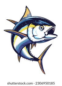 Tuna fishing logo vector  illustration. Tuna fishing emblem isolated. Ocean fish logo. Saltwater fishing theme.