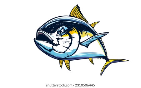 Tuna fishing logo vector  illustration. Tuna fishing emblem isolated. Ocean fish logo. Saltwater fishing theme.