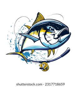 Tuna fishing logo vector  illustration. Tuna fishing emblem isolated. Ocean fish logo. Saltwater fishing theme.