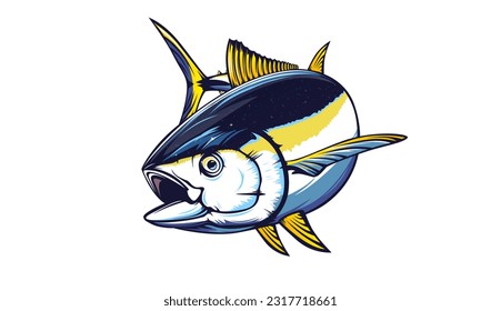 Tuna fishing logo vector  illustration. Tuna fishing emblem isolated. Ocean fish logo. Saltwater fishing theme.