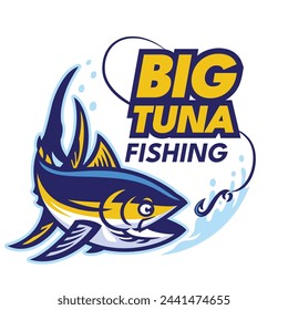 Diseño aislado del logotipo de la mascota de pesca de atún