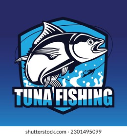 The Tuna Fishing Mascot Logo Vector Design. Jump Splash Tuna