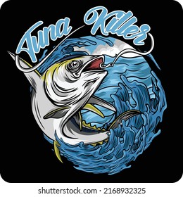 tuna fishing shirt illustration design in the sea