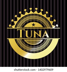 Tuna golden emblem or badge. Vector Illustration. Detailed.