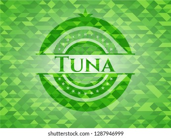 Tuna green emblem with triangle mosaic background