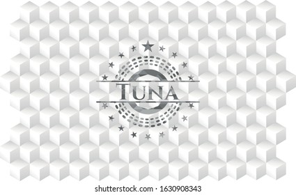 Tuna grey badge with geometric cube white background