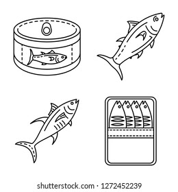 Tuna icon set. Outline set of tuna vector icons for web design isolated on white background