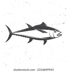 Tuna icon silhouette. Vector illustration. Vintage monochrome tuna on white background. Fish. For seafood emblem, sign, patch, shirt, menu restaurants, fish markets, stores, label sticker.