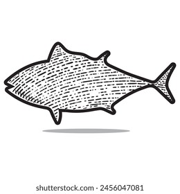 tuna icon vector engraving style hand drawn element black and white