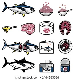 tuna icons pack, illustration Vector and Symbol color outline style 