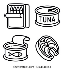 Tuna icons set. Outline set of tuna vector icons for web design isolated on white background