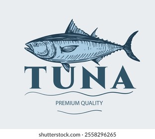 Tuna illustration, fresh fish, realistic sketch, hand drawn vector