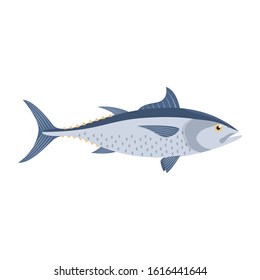 The tuna is isolated on the white background.