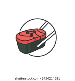 Tuna nigiri with nori sushi. Food delicacy. Japanese dish illustration. Makimono roll symbol. 