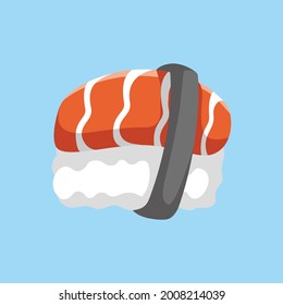 Tuna nigiri sushi flat cartoon style illustration style with color and shadow detail vector