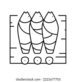 tuna on cut desk line icon vector. tuna on cut desk sign. isolated contour symbol black illustration