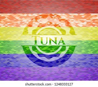 Tuna on mosaic background with the colors of the LGBT flag