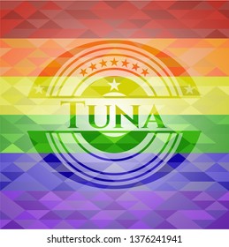 Tuna on mosaic background with the colors of the LGBT flag