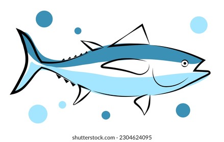 Tuna on a white background. Vector illustration in doodle style