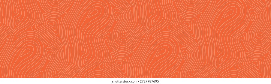 Salmón de patrón de atún con carne de cerdo sin costura para sushi de línea de textura. Restaurante gráfico de pescado con contorno fresco de atún para el paquete de producto naranja. Filete de atún de res con Vector rojo sin costura.