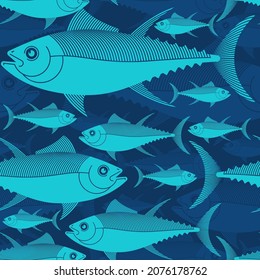 Tuna pattern seamless. tunny Seafood fish background. vector texture