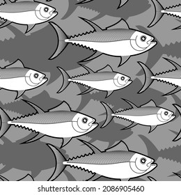 Patrón de atún sin fisuras. fondo de peces tunny Seafood. textura vectorial