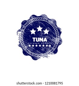 Tuna premium quality badge. premium quality package label. vintage stamp. designed for fishing. label for tuna products