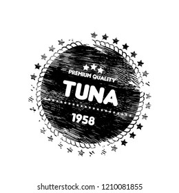 Tuna premium quality badge. premium quality package label. vintage stamp. designed for fishing. label for tuna products
