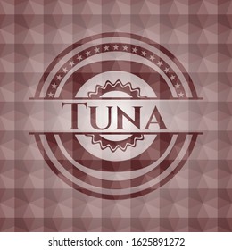 Tuna red emblem with geometric pattern. Seamless.