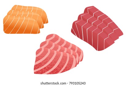 tuna and salmon sashimi vector