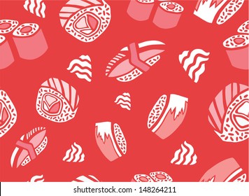 Tuna, Salmon and Smoked Eel Sushi Seamless Pattern