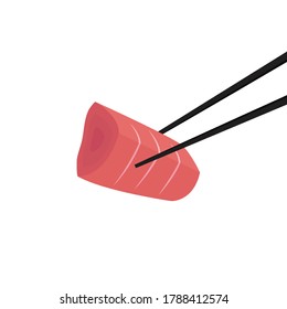 Tuna sashimi vector. Tuna sashimi and chopsticks.