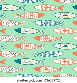 tuna seamless pattern vector decorative fish set