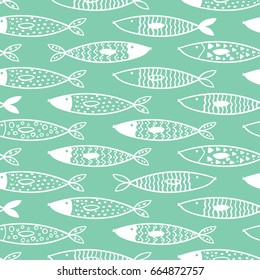 tuna seamless pattern vector decorative white fish set