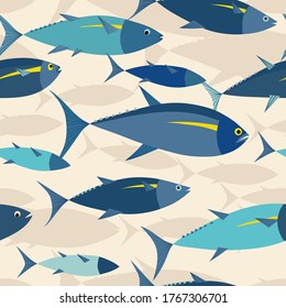 Tuna shoal in the sea seamless pattern