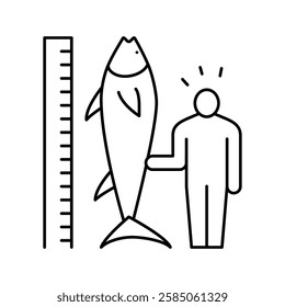 tuna size and fisherman line icon vector. tuna size and fisherman sign. isolated contour symbol black illustration