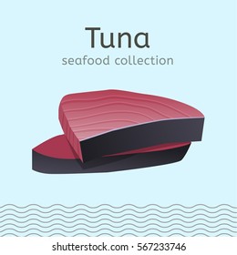 Tuna steak on a light background. Seafood collection. Vector illustration.