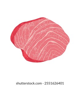 Tuna steak. Raw red fish fillet, uncooked bluefin yellowfin seafood for sushi, healthy gourmet meal, restaurant food menu concept. Vector isolated illustration.