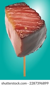 Tuna steak, realistic 3d, rare grilled steak, ultra realistic, icon, falling flying, detailed, food foto