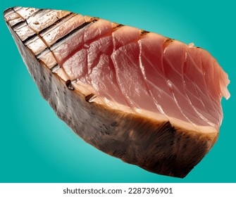 Tuna steak, realistic 3d, rare grilled steak, ultra realistic, icon, falling flying, detailed, food foto