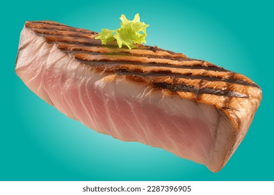 Tuna steak, realistic 3d, rare grilled steak, ultra realistic, icon, falling flying, detailed, food foto