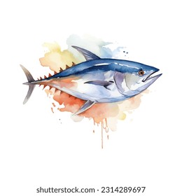 tuna with style hand drawn digital painting illustration. Hand-painted watercolor illustration of a sea fish - a tuna. Vectorized, isolated.