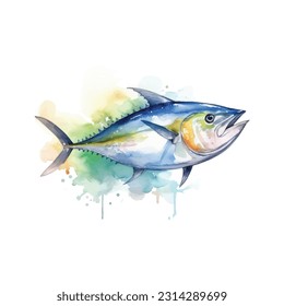 tuna with style hand drawn digital painting illustration. Hand-painted watercolor illustration of a sea fish - a tuna. Vectorized, isolated.