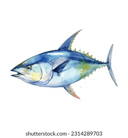 tuna with style hand drawn digital painting illustration. Hand-painted watercolor illustration of a sea fish - a tuna. Vectorized, isolated.