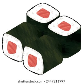 Tuna sushi rolls.Japanese cuisine. Vector illustration.