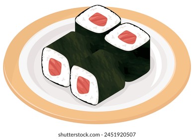 Tuna sushi rolls.Japanese cuisine. Vector illustration.