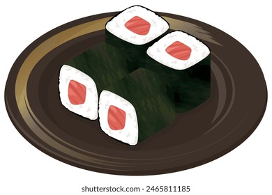 Tuna sushi rolls.Japanese cuisine. Vector illustration.