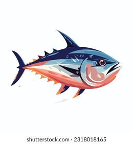 tuna vector 2d flat color white background